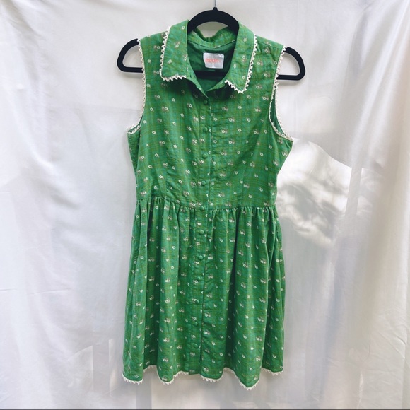 Modcloth Moon Brand Green Plaid Floral Dress - Picture 2 of 7